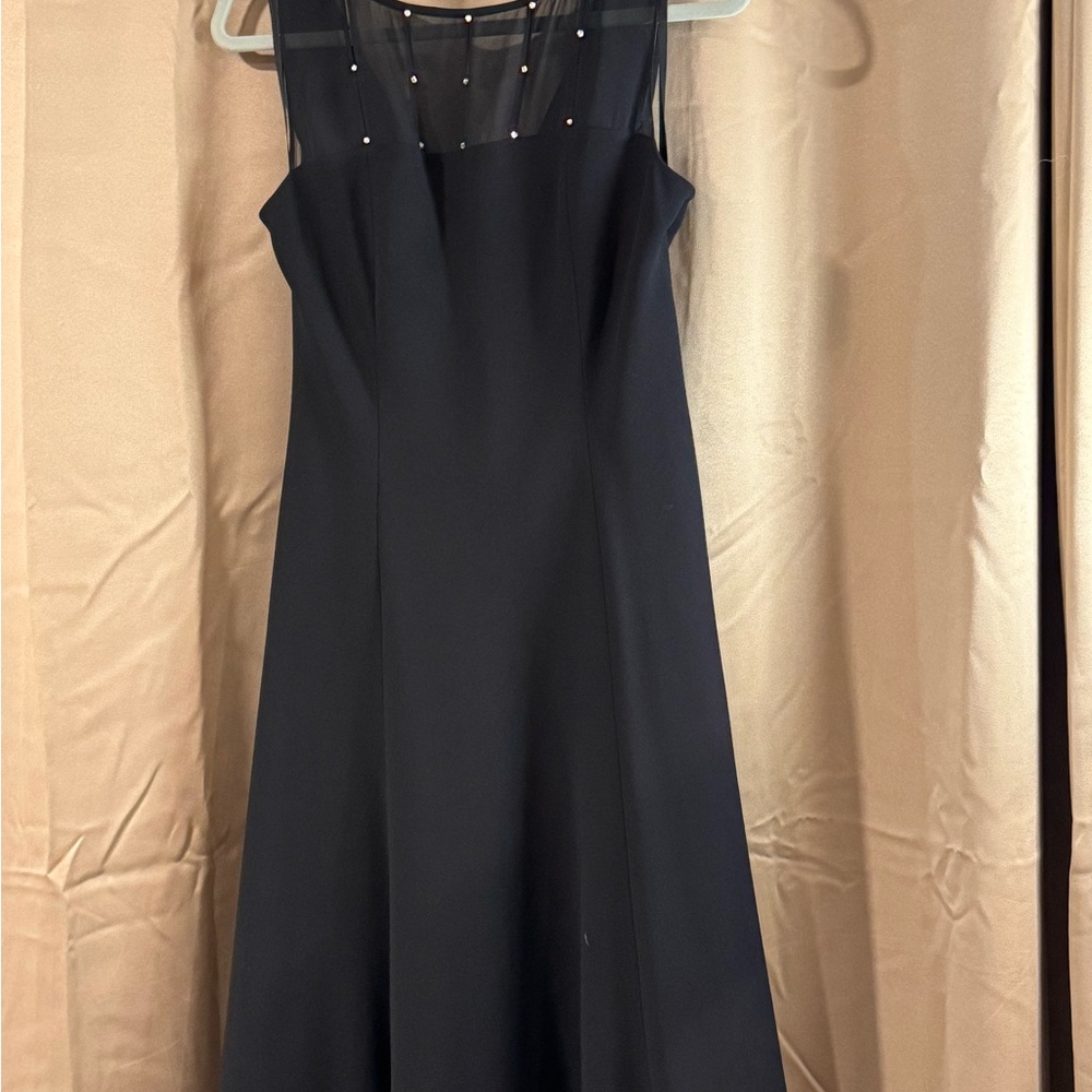 Jones Studio Black Cocktail Dress Size 12 Rhinestone Mesh Fit & Flare Formal - Picture 3 of 7